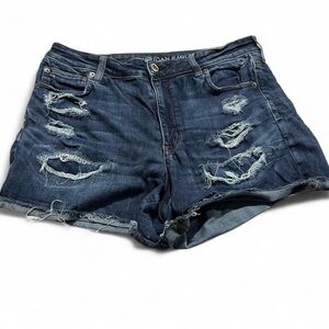 American Eagle Outfitters High Rise Shortie Distressed Blue Jean Shorts Stretchy
